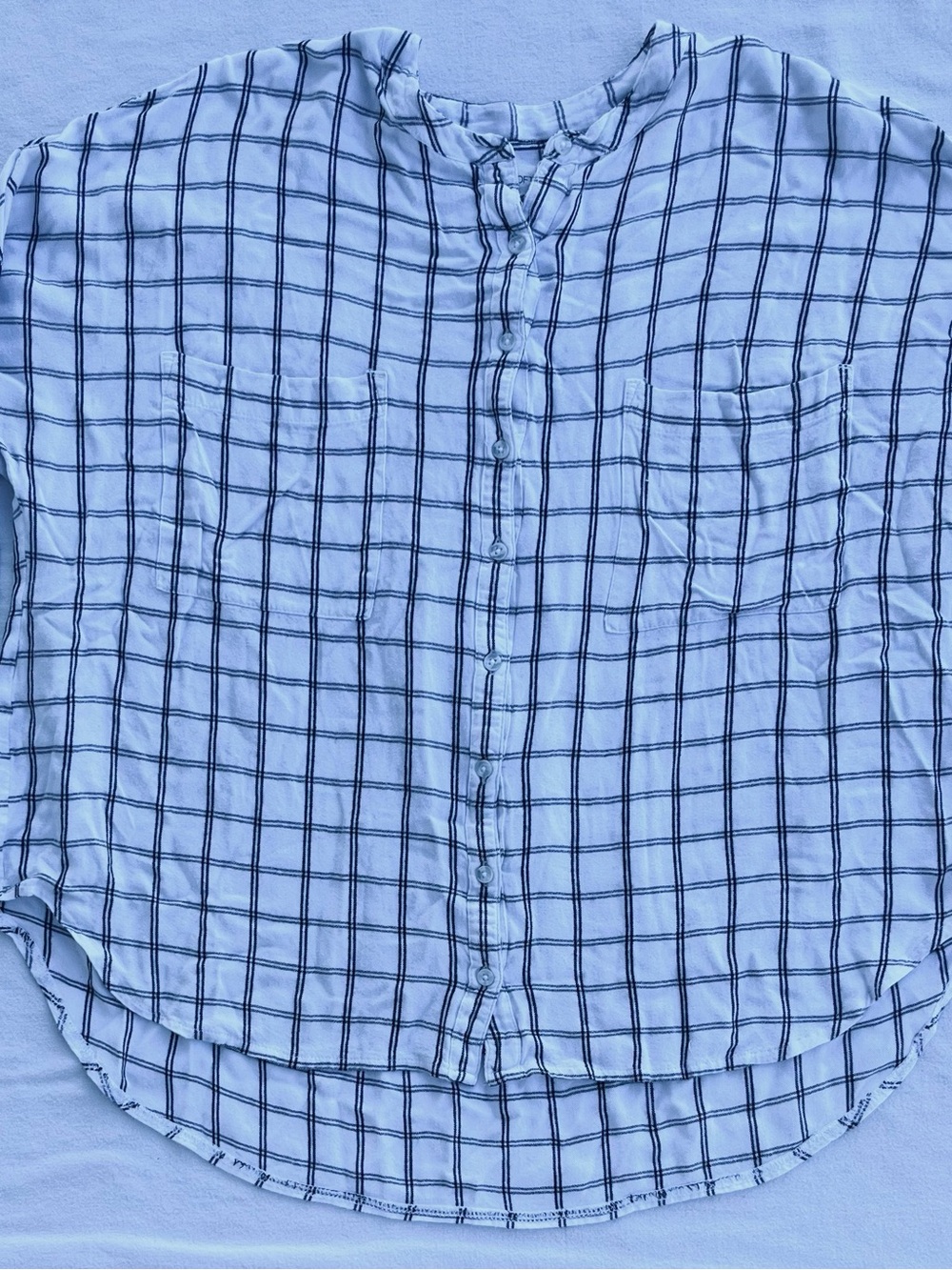 Womens Light Blue Windowpane Button-Up Shirt